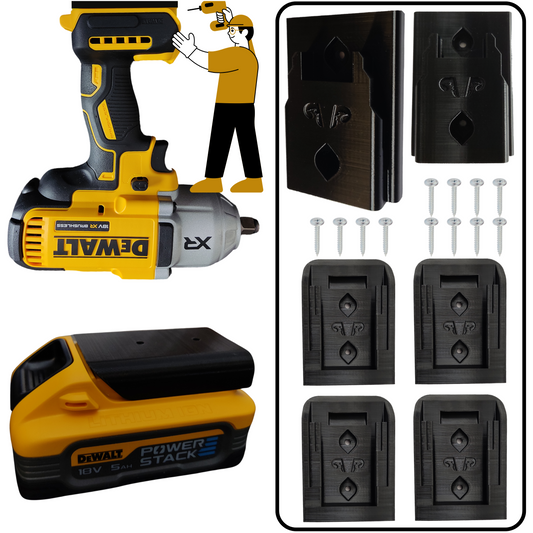 Zestaw Uchwytów 4x Bateria + 2x Narzędzie DeWALT Czarne + Wkręty